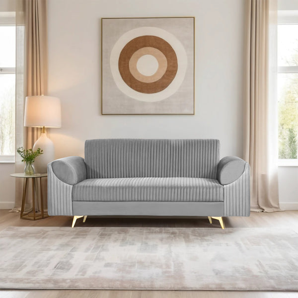 Venice 3 Seater Sofa- ( Plush Suede Fabric- Grey )