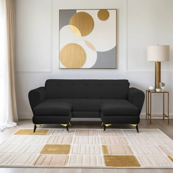 Milan Icon Ottoman 5 Seater Sofa - ( Plush Suede Fabric - Black )