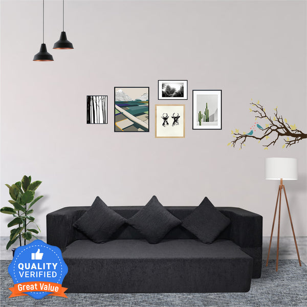 Flipper X Sofa Cum Bed - 3  Seater, Plain Cushion ( Premium Molfino Fabric, Black)