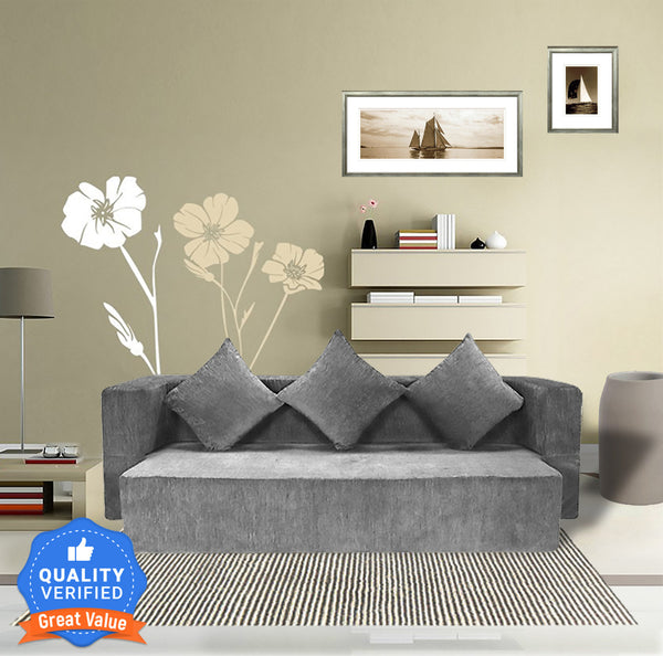 Flipper X Sofa Cum Bed - 3  Seater, Plain Cushion ( Premium Molfino Fabric, Grey )