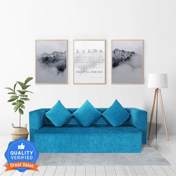 Flipper X Sofa Cum Bed - 3  Seater, Plain Cushion ( Premium Molfino Fabric, Sky Blue )