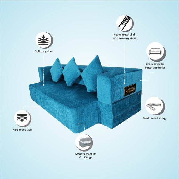 Flipper X Sofa Cum Bed - 3  Seater, Plain Cushion ( Premium Molfino Fabric, Sky Blue )