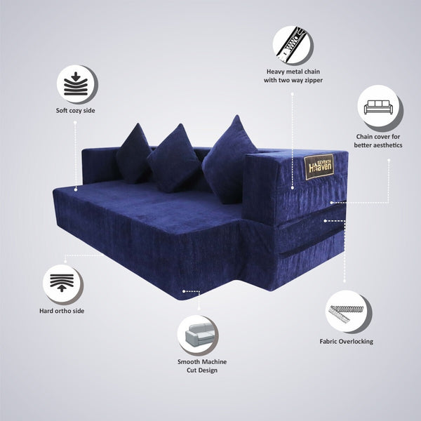 Flipper X Sofa Cum Bed - 3  Seater, Plain Cushion ( Premium Molfino Fabric, Blue )