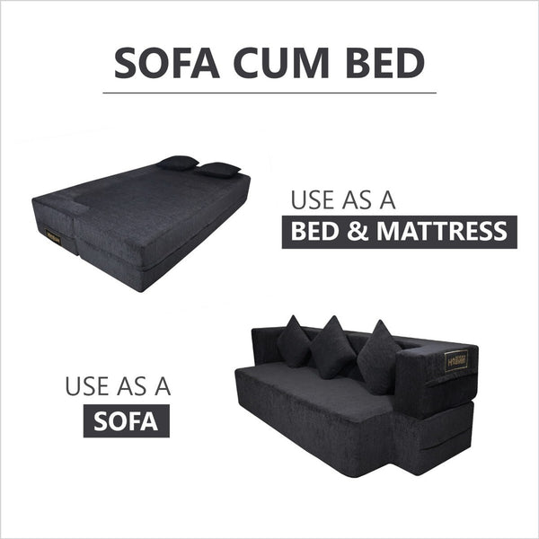 Flipper X Sofa Cum Bed - 3  Seater, Plain Cushion ( Premium Molfino Fabric, Black)