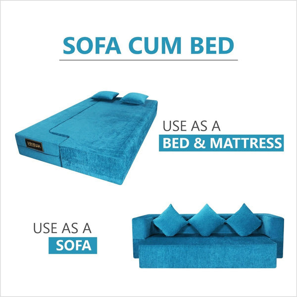 Flipper X Sofa Cum Bed - 3  Seater, Plain Cushion ( Premium Molfino Fabric, Sky Blue )