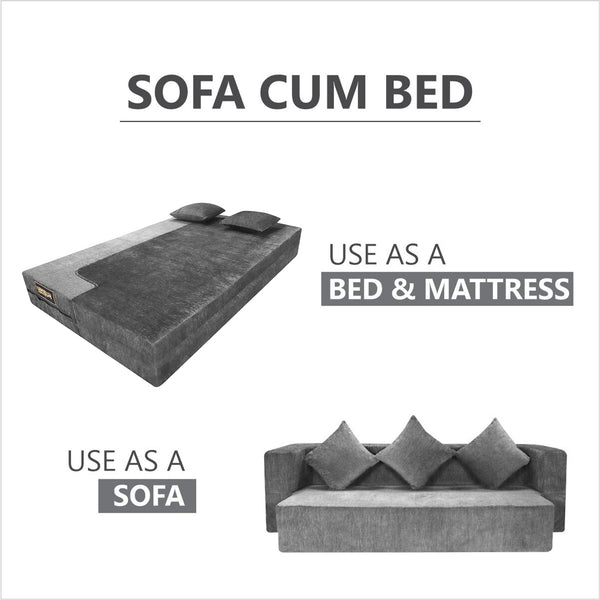 Flipper X Sofa Cum Bed - 3  Seater, Plain Cushion ( Premium Molfino Fabric, Grey )
