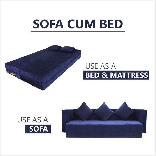 Flipper X Sofa Cum Bed - 3  Seater, Plain Cushion ( Premium Molfino Fabric, Blue )
