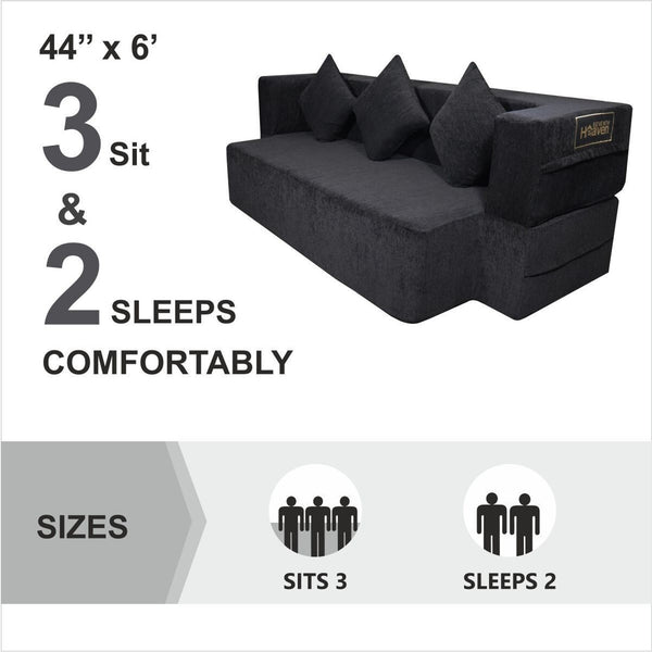 Flipper X Sofa Cum Bed - 3  Seater, Plain Cushion ( Premium Molfino Fabric, Black)
