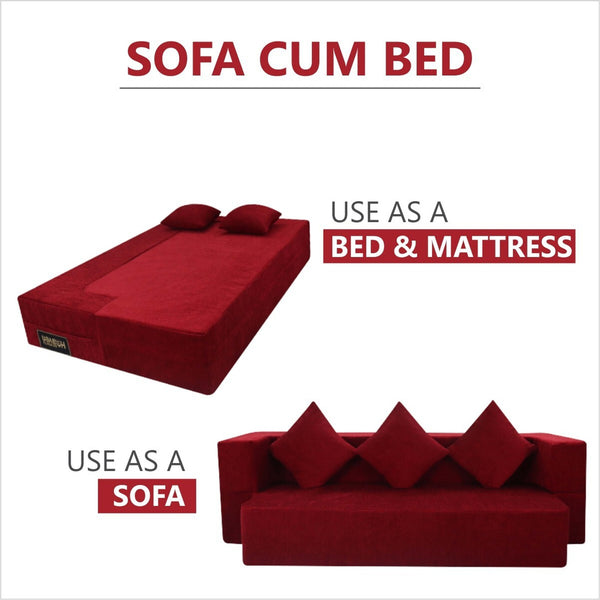 Flipper X Sofa Cum Bed - 3  Seater, Plain Cushion ( Jute Fabric,  Maroon )