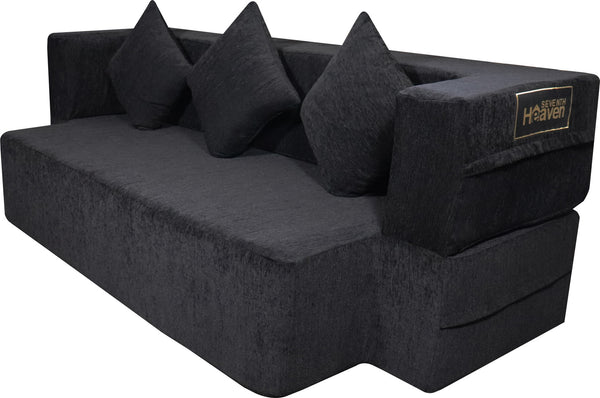 Flipper X Sofa Cum Bed - 3  Seater, Plain Cushion ( Premium Molfino Fabric, Black)