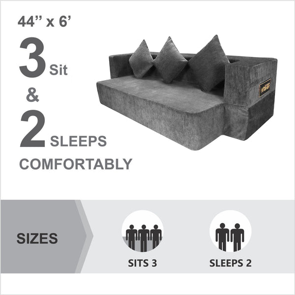 Flipper X Sofa Cum Bed - 3  Seater, Plain Cushion ( Premium Molfino Fabric, Grey )