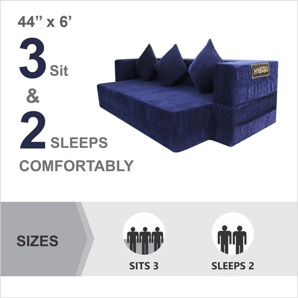 Flipper X Sofa Cum Bed - 3  Seater, Plain Cushion ( Premium Molfino Fabric, Blue )