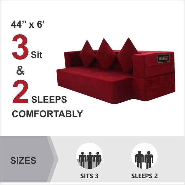 Flipper X Sofa Cum Bed - 3  Seater, Plain Cushion ( Jute Fabric,  Maroon )