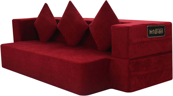 Flipper X Sofa Cum Bed - 3  Seater, Plain Cushion ( Jute Fabric,  Maroon )