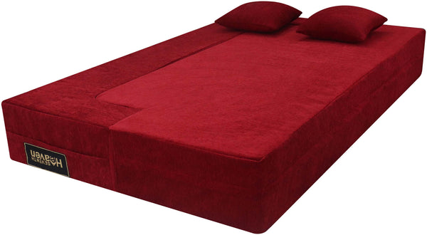 Flipper X Sofa Cum Bed - 3  Seater, Plain Cushion ( Jute Fabric,  Maroon )