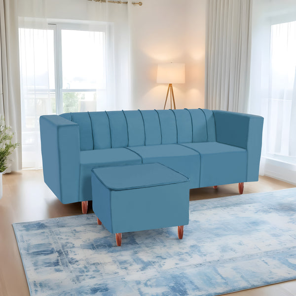 Sydney 5 Seater Sofa with 2 Ottoman- ( Plush Suede Fabric-Sky Blue )