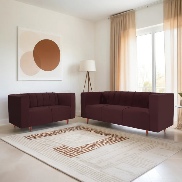 Sydney (3+2) Seater Sofa- ( Plush Suede Fabric- Brown )
