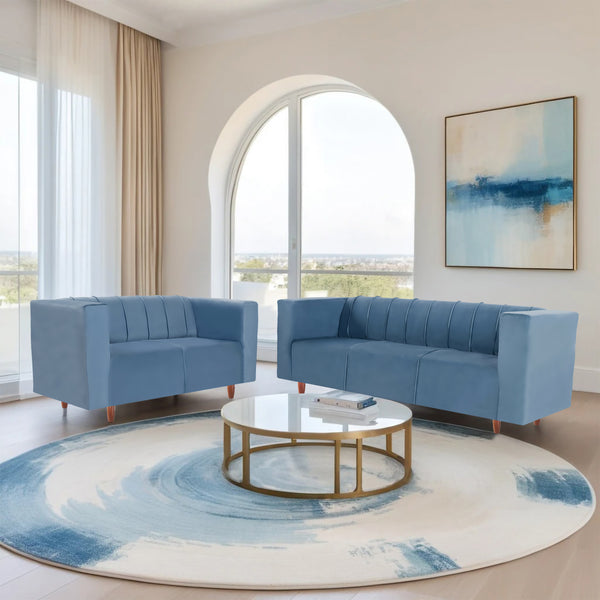 Sydney (3+2) Seater Sofa- ( Plush Suede Fabric- Sky Blue )