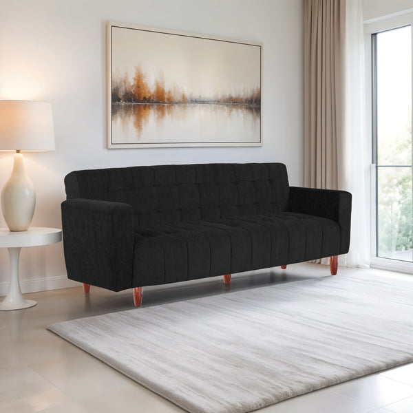 Lisbon Neo 3 Seater Wooden Sofa Cum Bed - ( Premium Molfino Fabric- Black )