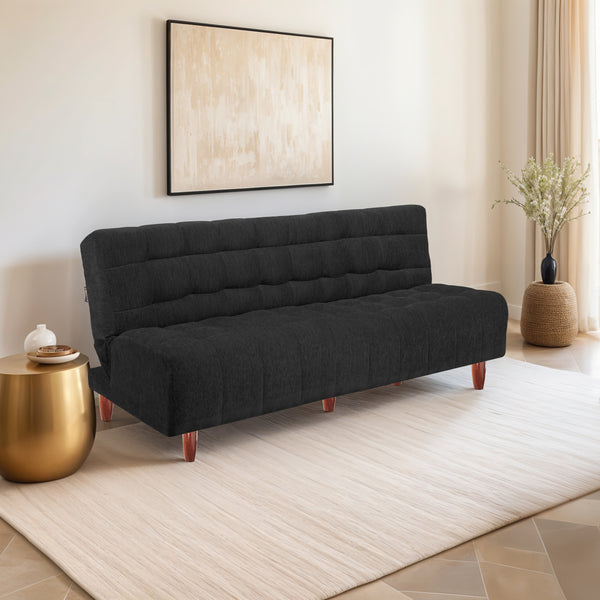 Florida Neo 4 Seater Wooden Sofa Cum Bed - ( Premium Molfino Fabric- Black )