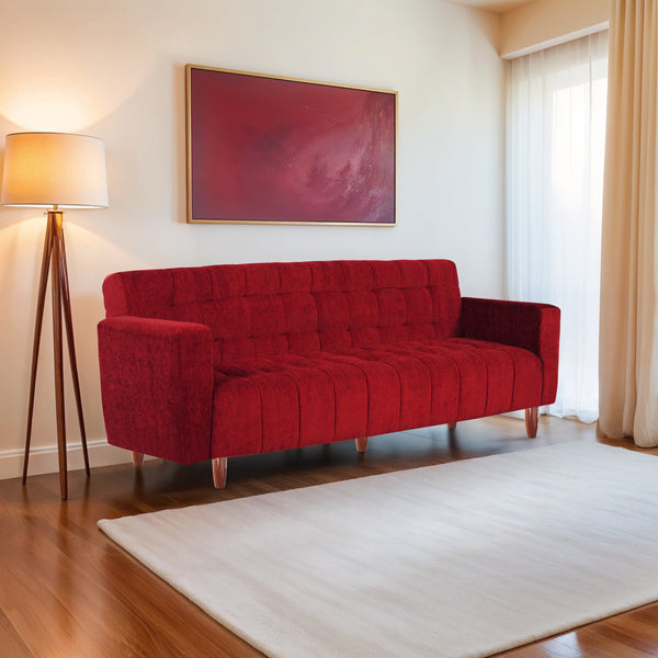 Lisbon Neo 3 Seater Wooden Sofa Cum Bed - ( Premium Molfino Fabric- Maroon )