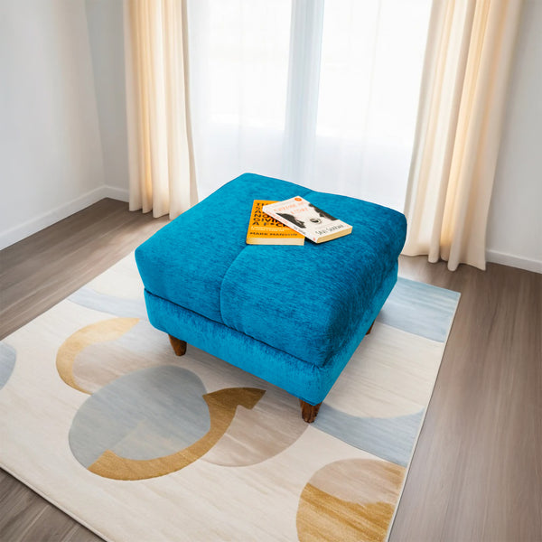 Milan 1 Seater Ottoman Stool - ( Chenille Molfino - Sky Blue )