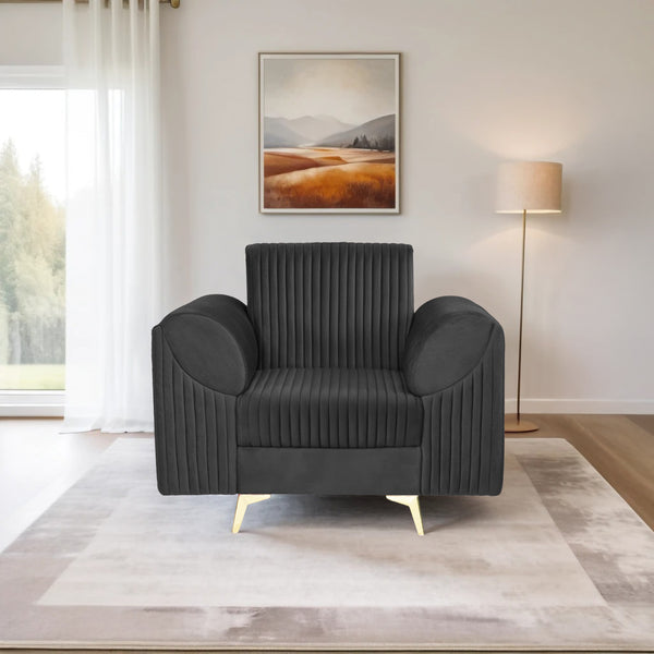 Venice 1 Seater Sofa - ( Plush Suede Fabric - Black )