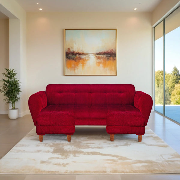 Milan 5 Seater with 2 Ottoman- ( Premium Molfino Fabric- Maroon )