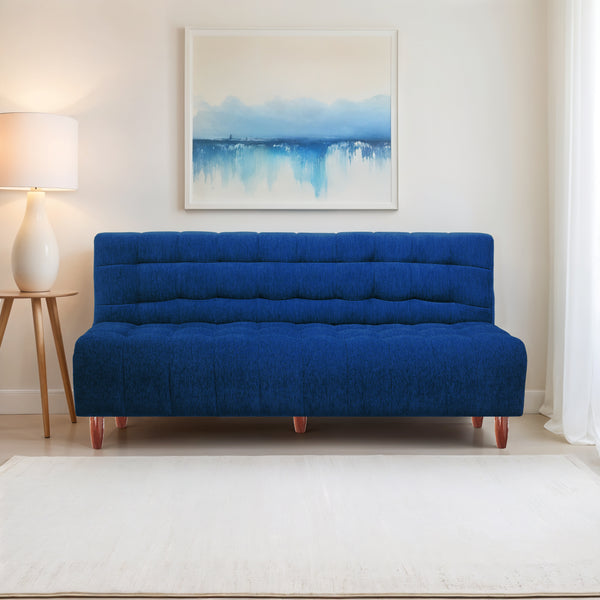 Florida Neo 4 Seater Wooden Sofa Cum Bed - ( Premium Molfino Fabric- Blue )