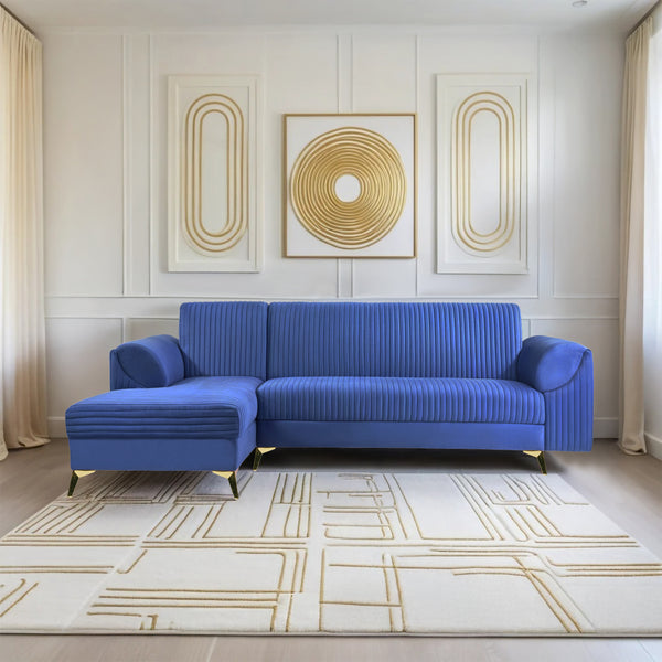 Venice 6 Seater Sofa Left Corner - ( Plush Suede Fabric - Blue )
