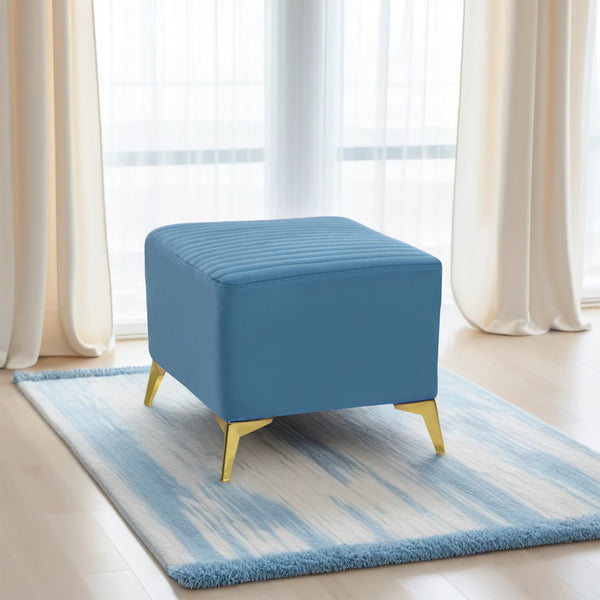 Venice 1 Seater Ottoman Stool - ( Plush Sued - Sky Blue )