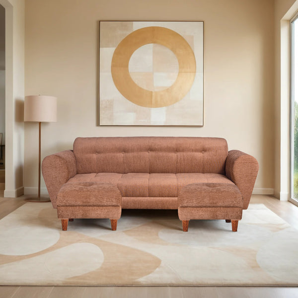 Milan 5 Seater with 2 Ottoman- ( Premium Molfino Fabric- Beige )