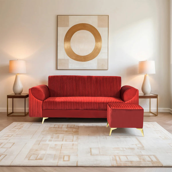 Venice 4 Seater Sofa with  Ottoman- ( Plush Suede Fabric- Maroon )