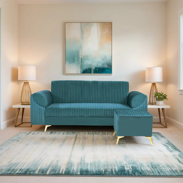 Venice 4 Seater Sofa with 1 Ottoman- ( Plush Suede Fabric- Teal )