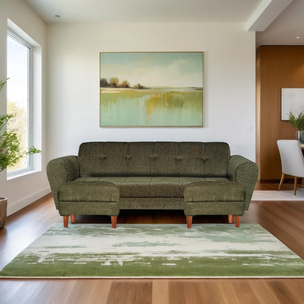 Milan 5 Seater with 2 Ottoman- ( Premium Molfino Fabric- Green )