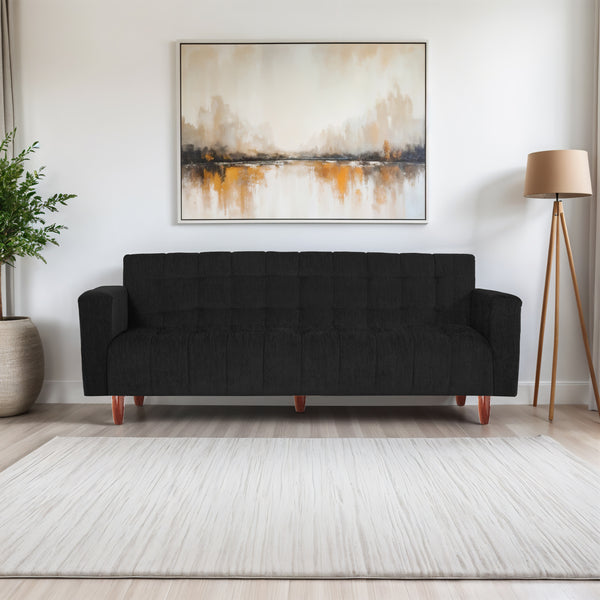 Lisbon Neo 3 Seater Wooden Sofa Cum Bed - ( Premium Molfino Fabric- Black )
