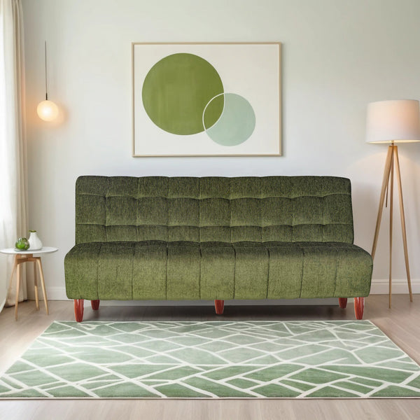 Florida  3 Seater Wooden Sofa Cum Bed - ( Premium Molfino Fabric- Green )