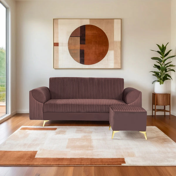 Venice 4 Seater Sofa with 1 Ottoman- ( Plush Suede Fabric- Brown )