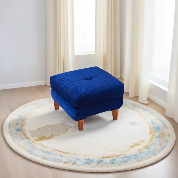 Milan 1 Seater Ottoman Stool - ( Chenille Molfino - Blue )