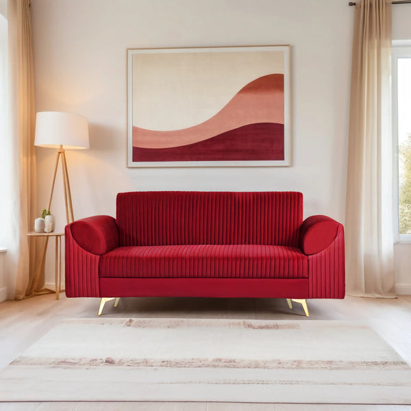 Venice 3 Seater Sofa- ( Plush Suede Fabric - Maroon )