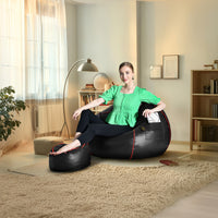 seventh heaven 3xl bean bag cover premium leatherite black red strip copy 1