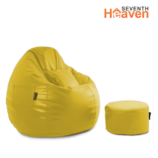 Seventh Heaven 3XL Bean Bag Cover with Footrest & Cushion ( Premium Leatherite - Yellow )