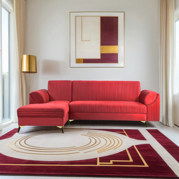 Venice 6 Seater Sofa Left Corner - ( Plush Suede Fabric - Maroon )