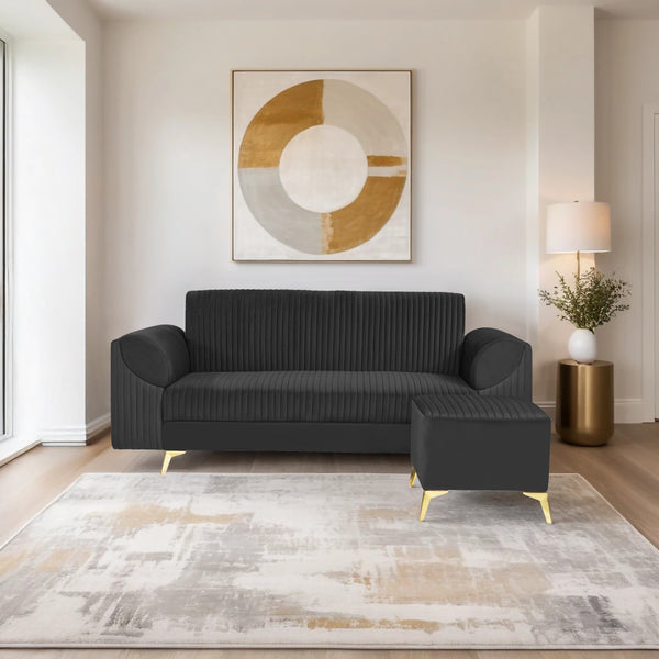Venice 4 Seater Sofa with 2 Ottoman- ( Plush Suede Fabric- Black )