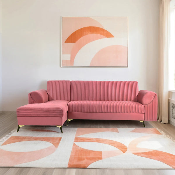 Venice 6 Seater Sofa Left Corner - ( Plush Suede Fabric - Peach )