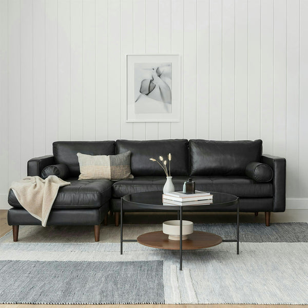 Vienna 6 Seater Sofa Left Corner - ( Leatherette Fabric - Black )