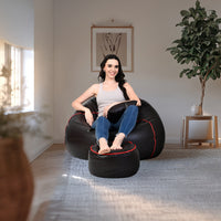 seventh heaven 3xl bean bag cover premium leatherite brown red strip copy