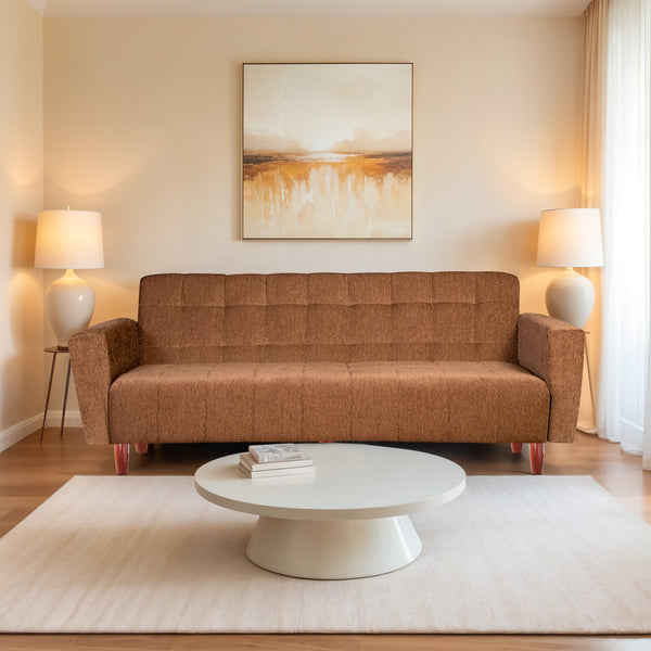 Lisbon 3 Seater Wooden Sofa Cum Bed - ( Premium Molfino Fabric- Beige )