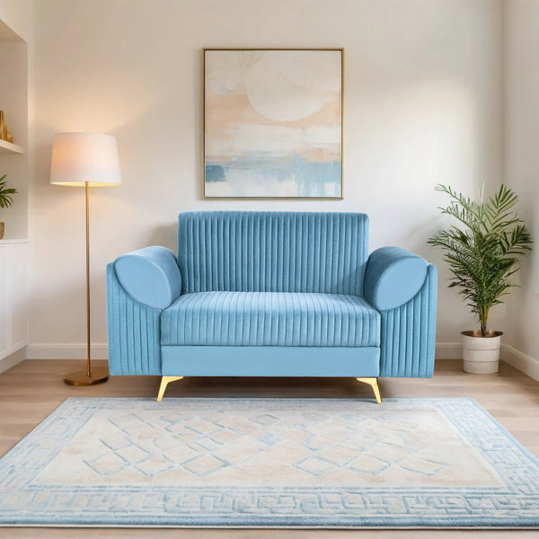 Venice 2 Seater Sofa - ( Plush Suede Fabric - Sky Blue)