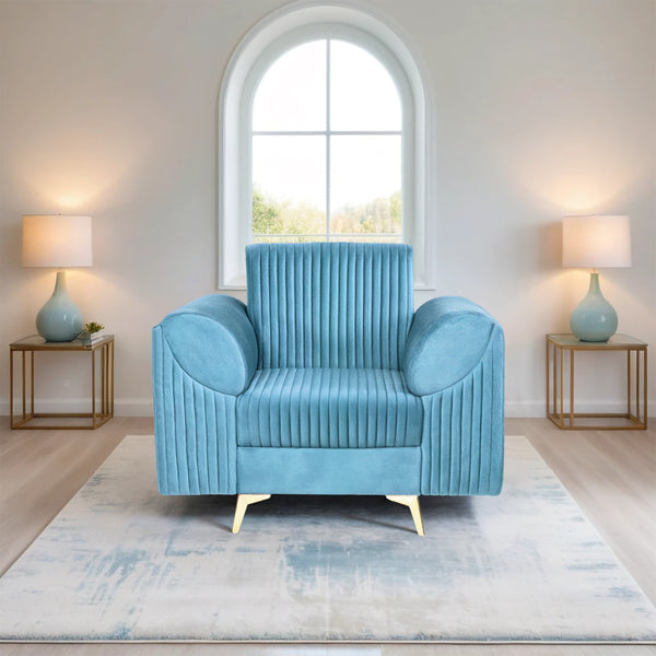 Venice 1 Seater Sofa - ( Plush Suede Fabric - Sky Blue)